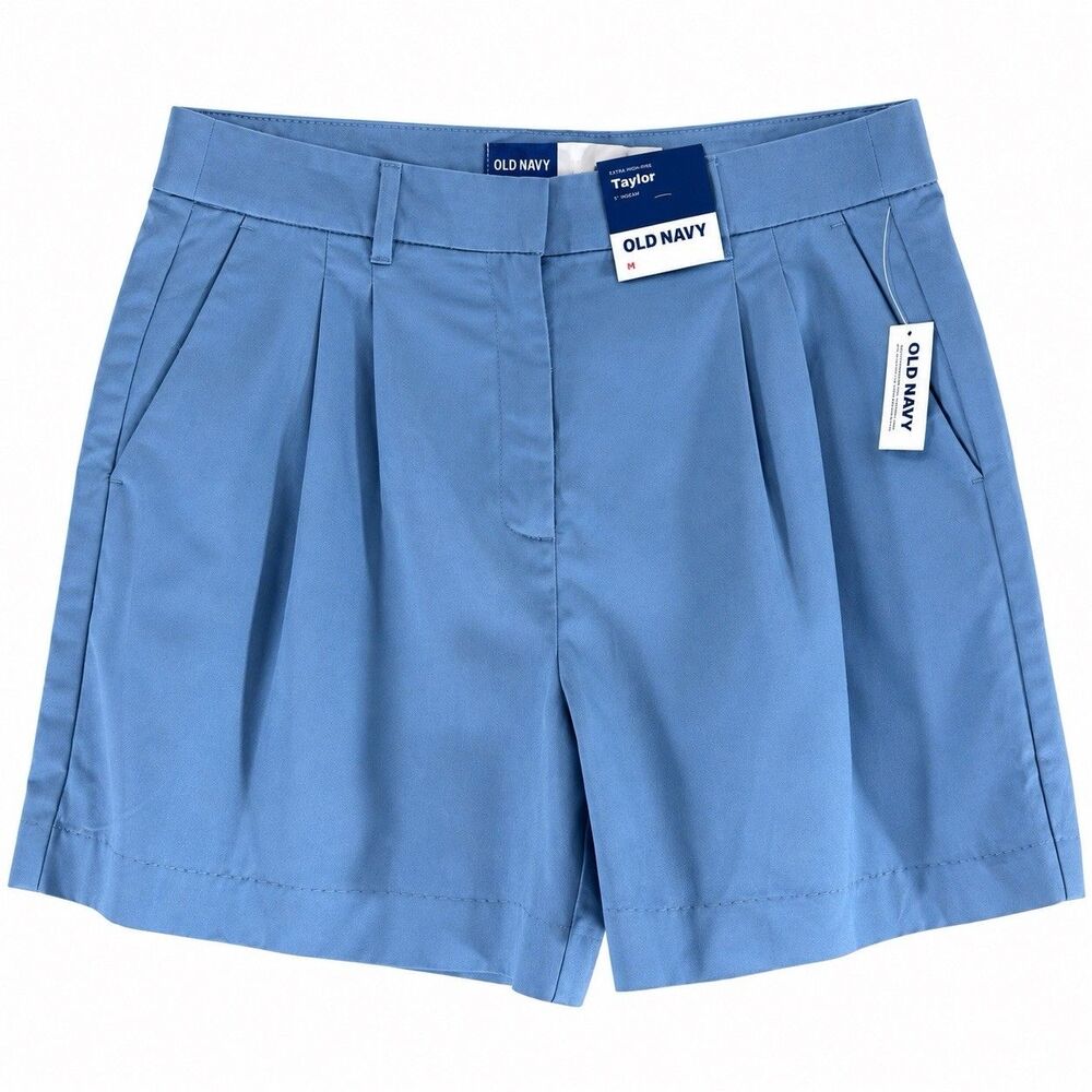 Old Navy Taylor Extra High-Rise Shorts Size M Blue Pleated NWT
